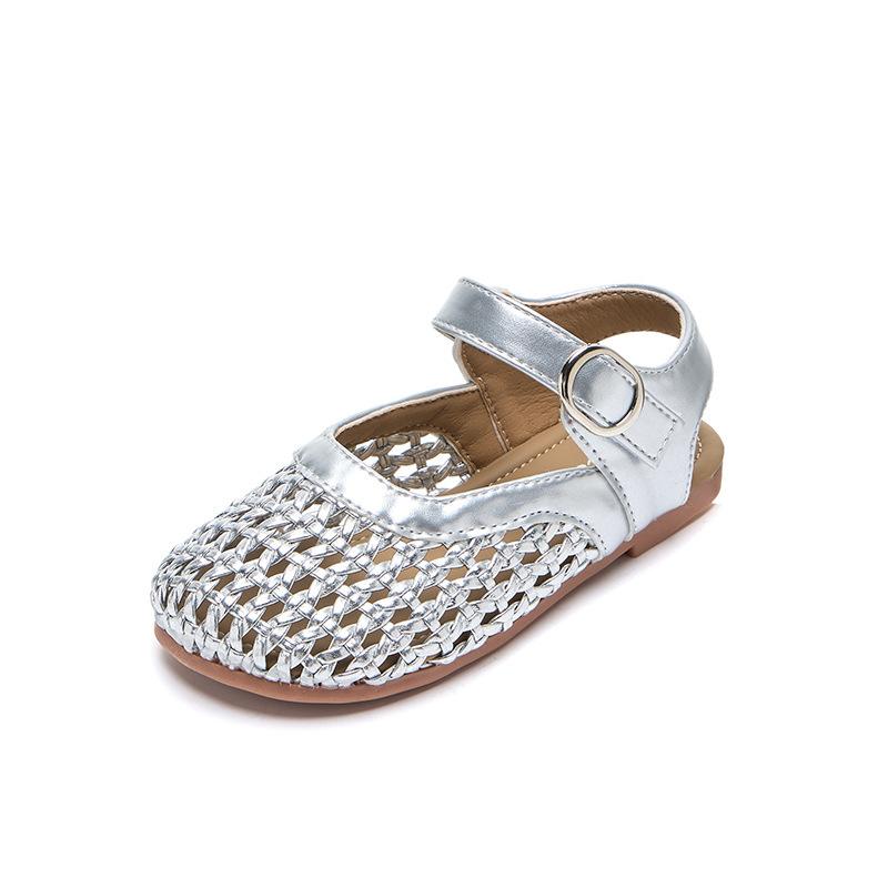 Girls Half Sandals Weave Hollowed-out Children Casual Princess Shoes Korean Style 2025 Summer New Kids Beach Shoes Soft Trendy