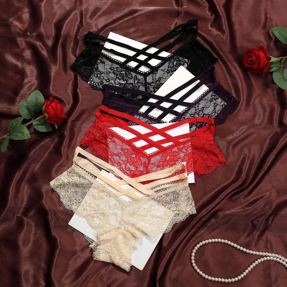 Underwear Women Lace Floral Thong Low-Rise T-back Panties Lace Solid Briefs Female