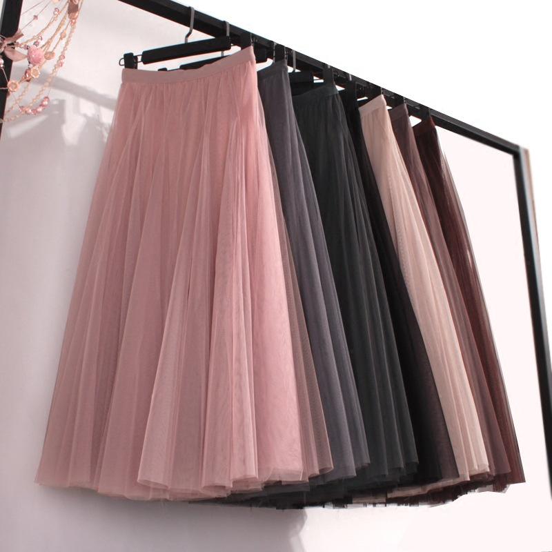 Women's High-End Mesh Pleated Midi Skirt - Summer Slimming Big Swing Tulle Skirt