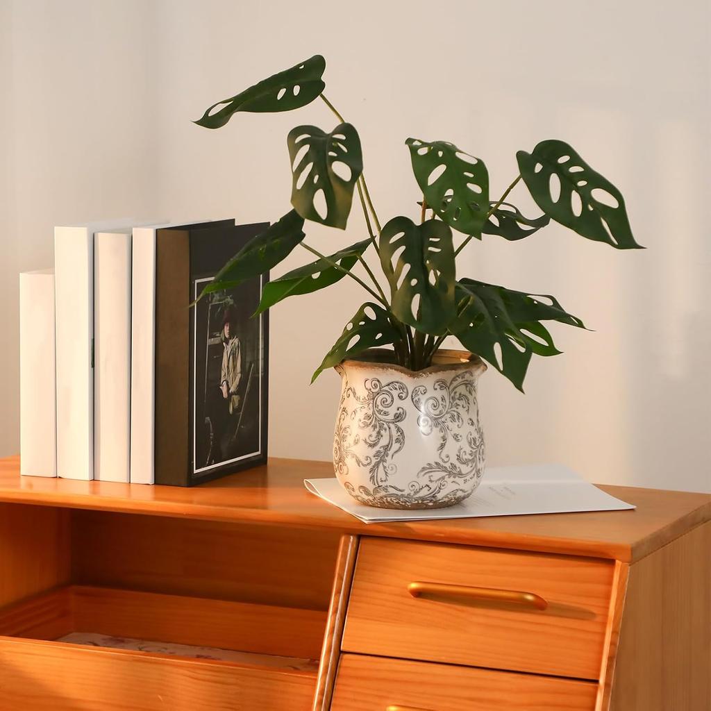 6 Inch Ceramic Planter Gray Scroll Planter Decorative Plant Pots with Crackle Glaze for Home Kitchen