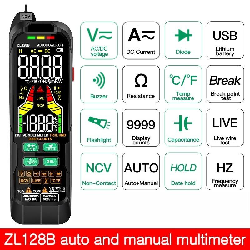 Digital Multimeter DC/AC 10A Current Ampere NCV Voltage 750V 128B Rechargeable Smart Professional Pen-type Ammeter Ohmmeter