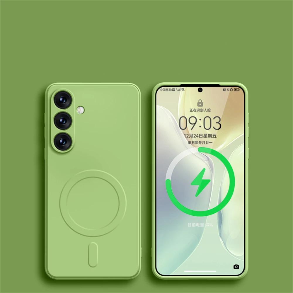 Luksus Mote Silikon Magsafe Ladeetui for Samsung Galaxy A55 S24 Ultra S23 FE S22 21Plus Magnetisk Trådløs Støtsikker Beskyttelsesdeksel