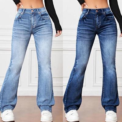 Women Full Length Stretch Denim Jeans High Waist Straight Pants Ladies Casual Long Jean Pant