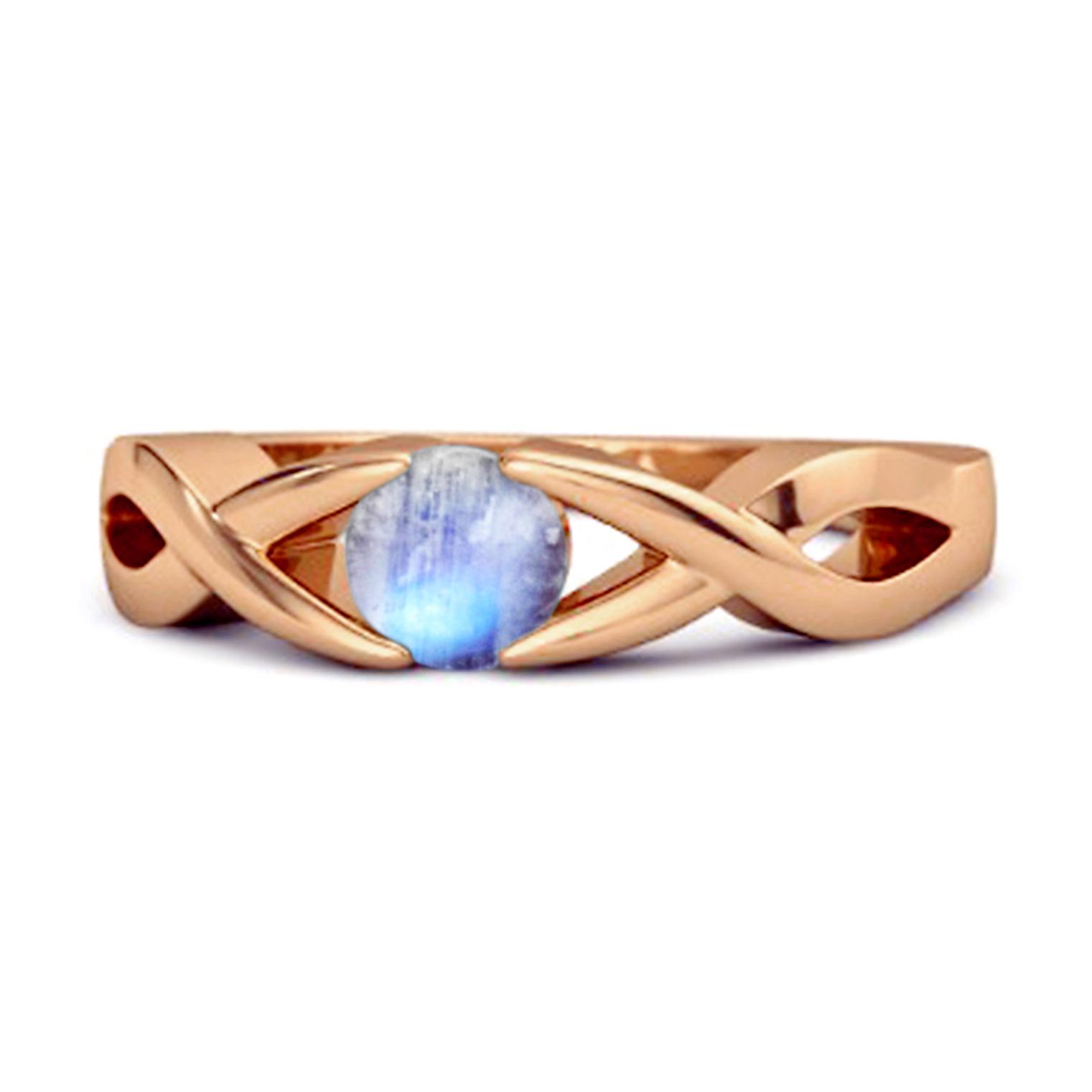 Moonstone Twisted Vine Band Ring - 925 Sterling Silver Rose Gold Vermeil 11.5 розового золота