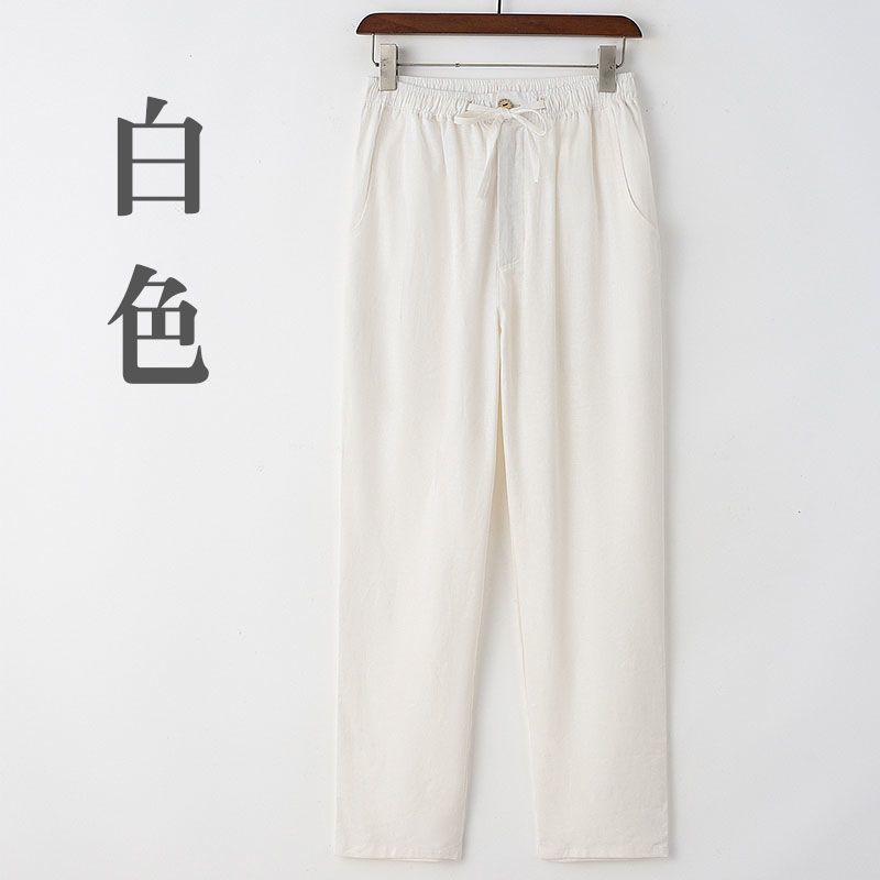 Men s casual pants, cool summer trousers, stretchy linen long pants, cool and loose straight-leg pants, ice-cool men s thin style XL【130Jin】 белый
