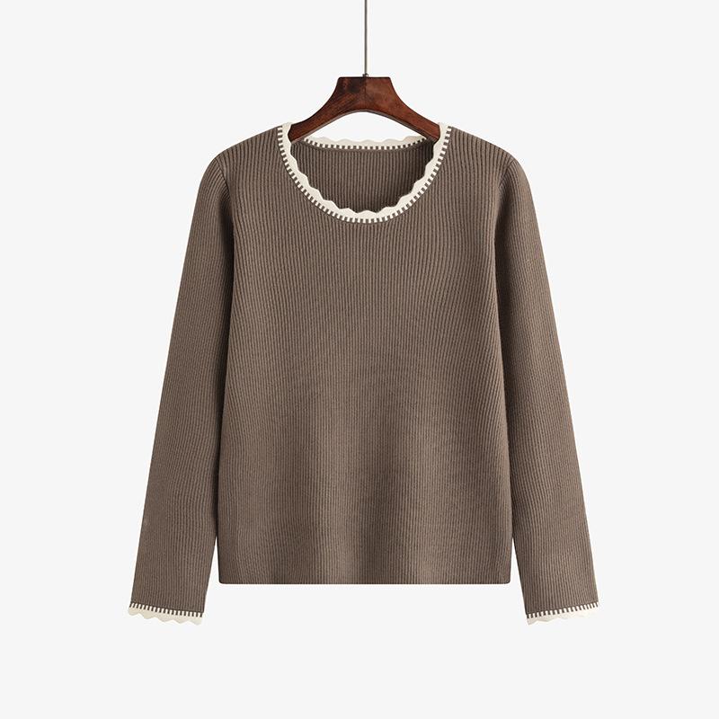 

Женский свитер больших размеров с длинными рукавами и кружевными низами XXXL кофейный