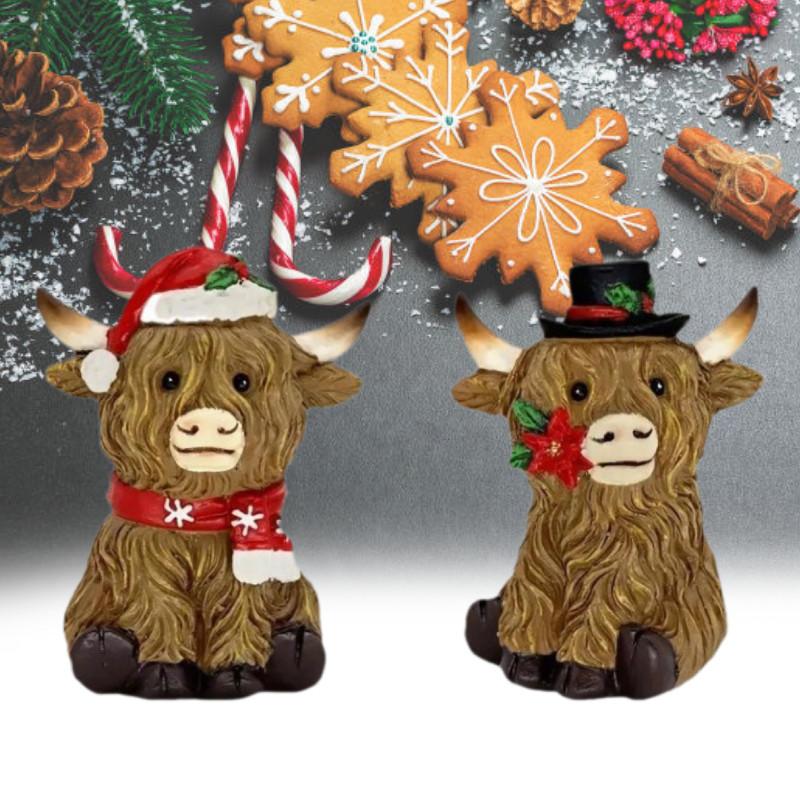 Highland Resin Christmas Cows Ornament Garden Tabletop Home Xmas Yak Decor Gift