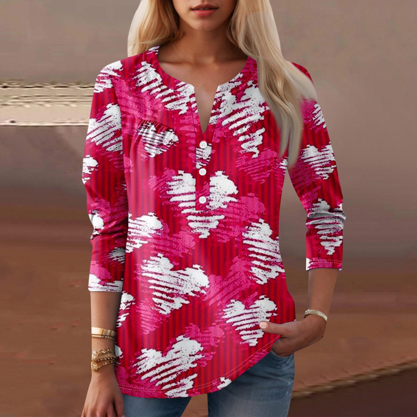 

Женская мода повседневный топ с длинным рукавом и круглым вырезом с цветочным принтом XXL красный