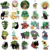 50Pcs Creative Plant And Cat Stickers Cartoon Pvc Decal Funny Diy Toy Decoration Phone Suitcase Laptop Fridge Cute Sticker