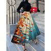 Vacation Style Green and White Abstract Print Midi Skirt for Women Summer Casual High Waist A Line Skirt Trendy Fashion Skirt