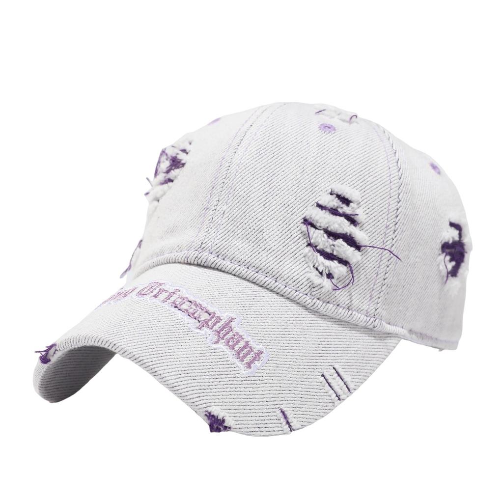 High quality letter ripped rough edge denim baseball cap men's summer wide brim hat women's American big head circumference cap