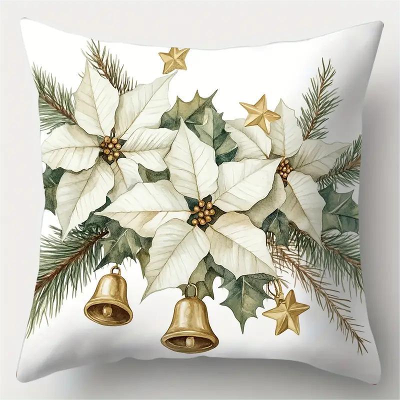 

1pc White Golden Christmas Cushion Cover Wreath Pine Durable Cover 2025 New for Home Ornament Xmas New Year Christmas Decoration 45x45cm
