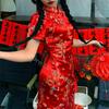 Oversize Qipao Red Dragon Mini Cheongsam Women Satin Vestidos Chinese Style Dresses Vintage Mandarin Collar Qipao