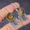 Ammonite Fossil Gemstone Handmade 925 Sterling Silver Jewelry Earring 2.17" N6J51