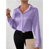 Satin Imitation Silk Long Sleeved Solid Color Women's Shirts