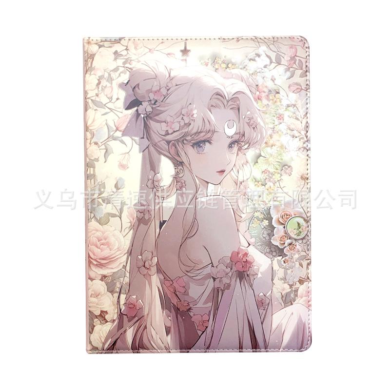 B5 Floral Anime Girl Notebook: Hardcover Leather Diary A-255