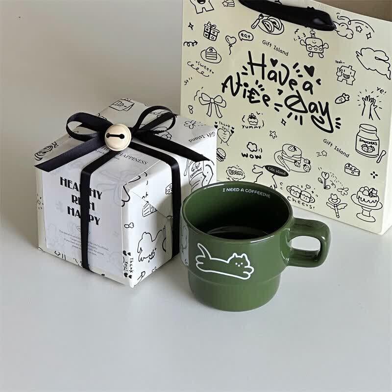 Cute Cat Ceramic Mug Gift Set