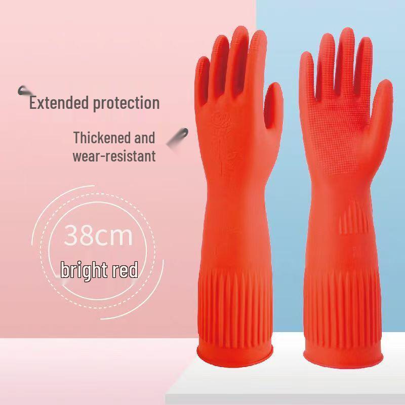 Women's Cold-Resistant Plush Dishwashing Gloves - Long, Thickened Rubber Latex for Kitchen & Laundry