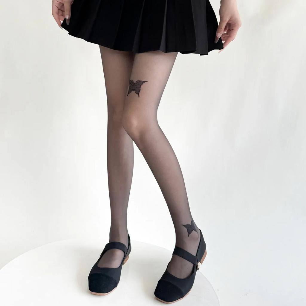 Butterfly Print Tights Pantyhose Sexy Lingerie Ultra-Thin Nylon Thigh High Stockings Women Tights Lolita Black Tights Pantyhose