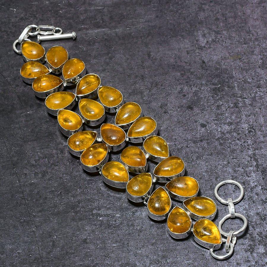 Baltic Amber Gemstone Handmade 925 Sterling Silver Bracelet 7-8" q2R58