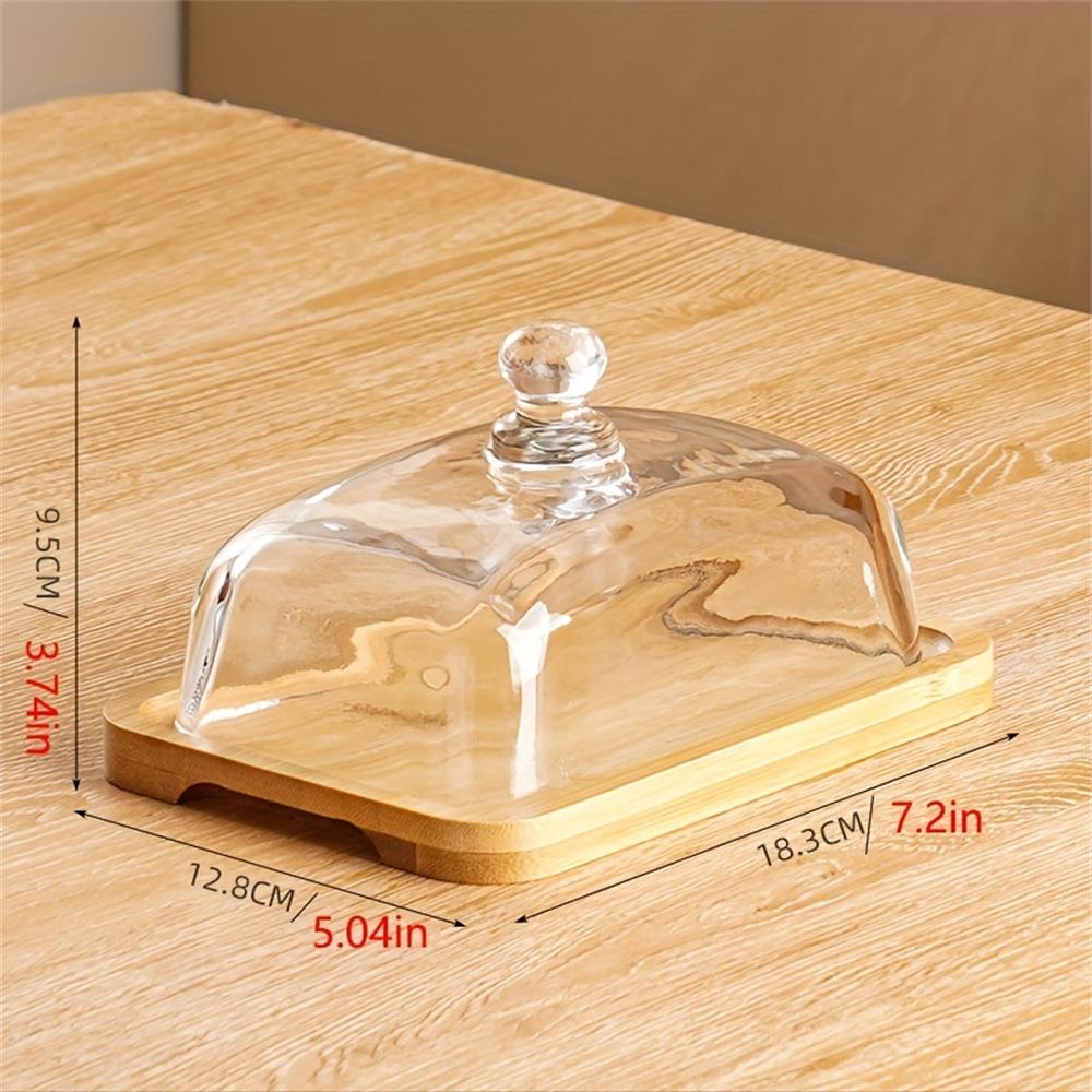 Acacia Wood Butter Dish with Glass Lid - Rectangular Cheese, Pastry, and Dessert Plate