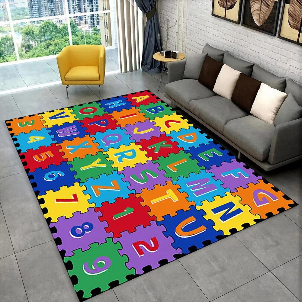 Alfombra con alfabeto de dibujos animados ABC para niños gateando, para sala de juegos, educación temprana, para sala de estar, dormitorio, sofá, antideslizante.