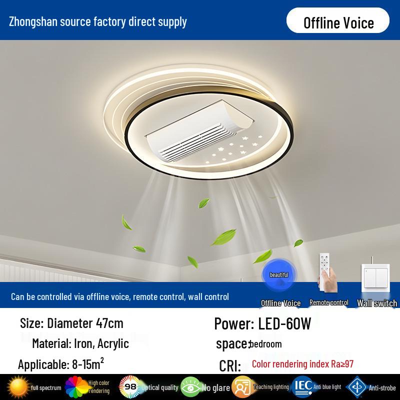 Smart Tricolor Leafless Ceiling Fan Light with Voice Control for Living Room & Bedroom - 110V
