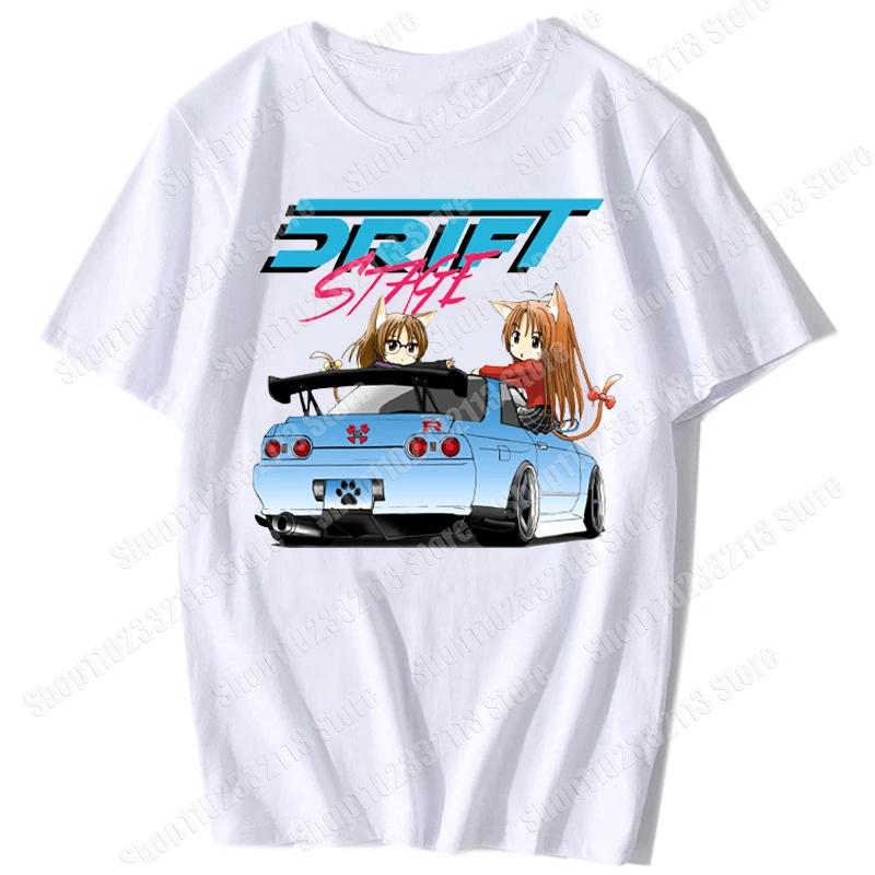 Unisex Anime Girl Car Graphic Tees Shirt Summer Short Sleeve Harajuku Casual Loose Tops Ropa Hombre