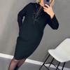 2024 European & American Plus Size Stylish Black Long Sleeve Round Neck Dress