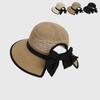 Fashion Breathable Straw Hat Ponytail Hole Wide Brim Sun Hat Bow-tied Solid Color Summer Hat Women