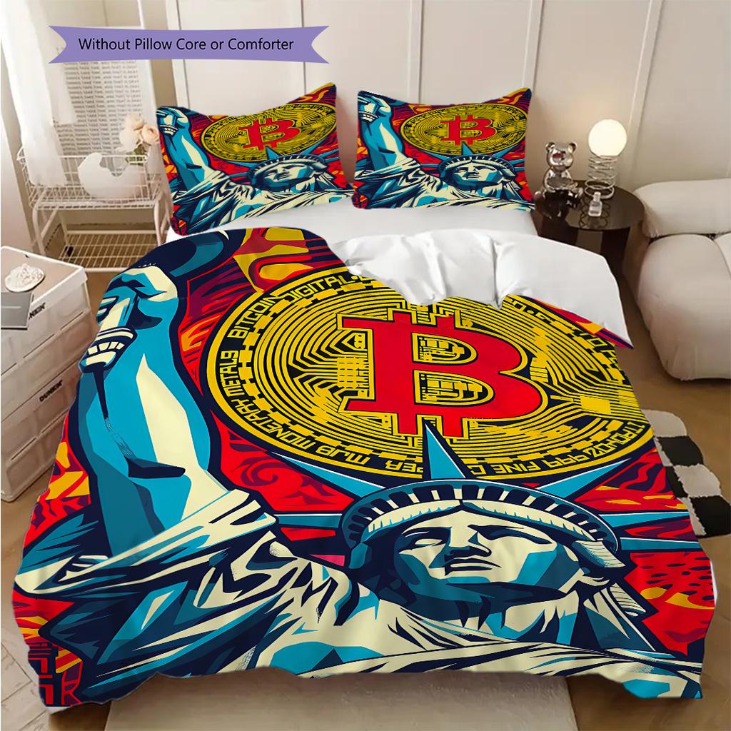 Patriotic Theme Statue of Liberty Bedding, Duvet Cover, Pillowcase, Home Decoration, Birthday Gift (1 * Duvet Cover+2 * Pillowcase, Coreless)