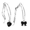 Stylish Long Beaded Necklace Featuring Black Round Dots And Bowknot Love Charm For Casual or Party Wear