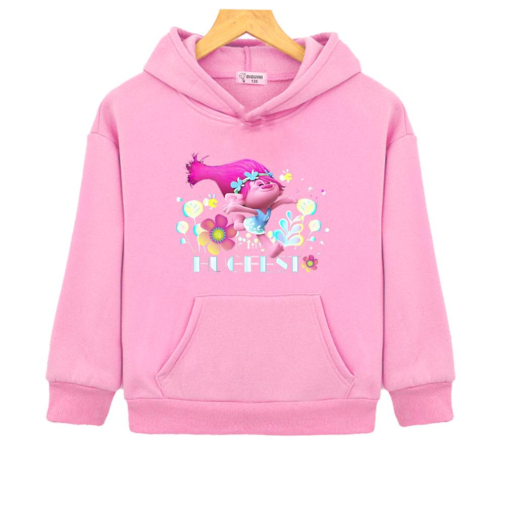 Trolls Cartoon Print Hoodies Kids Sweatshirt Comfortable Fun Baby Boy Girl Pullover Autumn Winter Children Animal Sudaderas 120 розовый