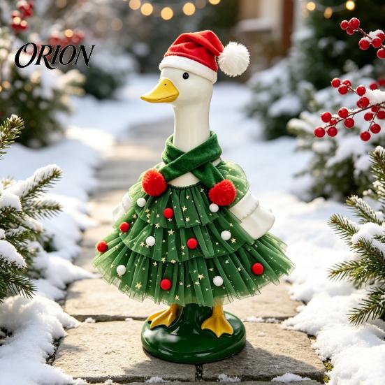 Holiday Animal Costume Christmas Porch Goose Outfit, Santa Dress with Plush Scarf And Tiered Tulle for Hat Apparel, Festive Winter Outdoor Lawn
