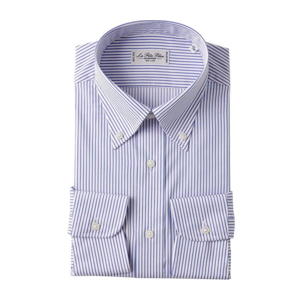 

HITOYOSHI Easy Care Shirt Long Sleeve 10 Sizes Hitoyoshi Dress Shirt Cotton LB-B3 [Button Down/Blue Stripe/41-86] Men s 100%