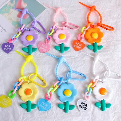 Candy Color Keychains For Bag Women Sweet Flower Pendant Car Keychain Keyring Sunflower Lanyard Strap Key Chain