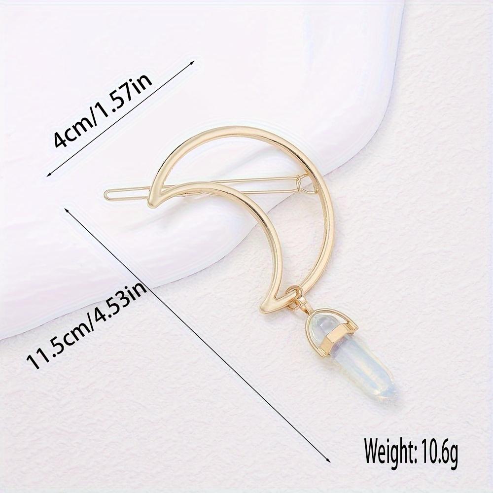 Eleganter sechseckiger Säulen-Naturstein-Anhänger, Metall-Haarklammer in Halbmondform für Damen, Haaraccessoire im schlichten Stil