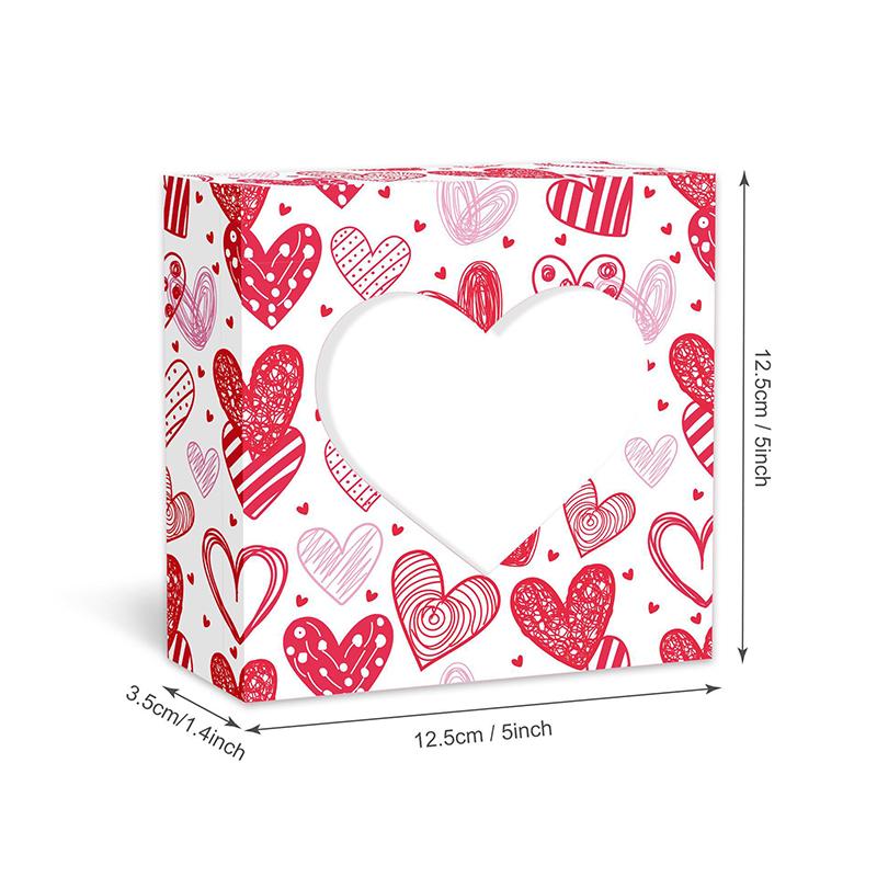 WTEMPO Valentine's Day Gift Boxes with Heart Shaped Design Clear Window DIY Foldable Printed Paper Packaging Boxes Wedding Party Supplies Gift Giving