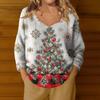 Women's Fashion Casual Long Sleeve Christmas Star Print V-Neck Top