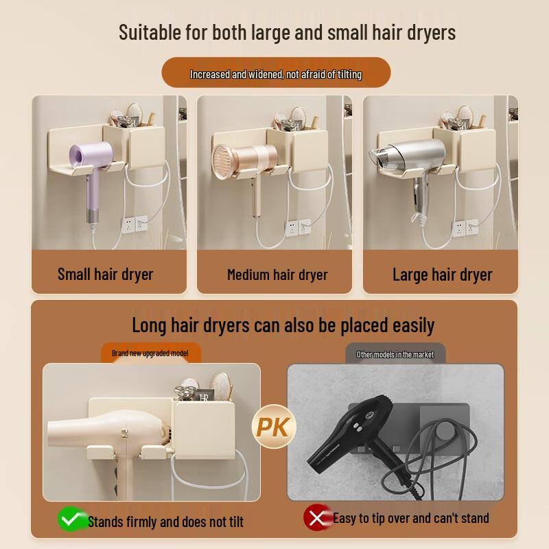 GOWKE Wall-Mounted No-Drill Hair Dryer Holder