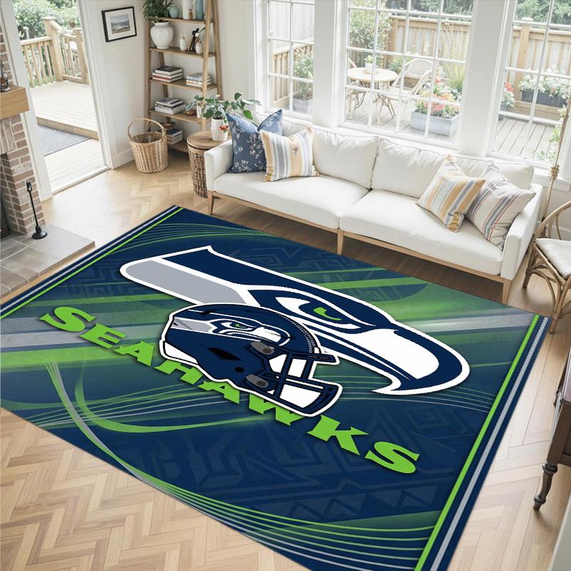 Seattle Seahawks Design Crystal Velvet Carpet Cozy Non?Slip Printed Rug For Bedroom Living Room Entrance