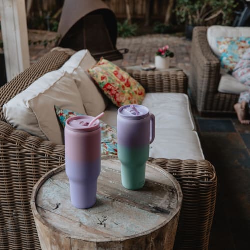 40oz Stainless Steel Vacuum Travel Mug with Handle and Straw, Perfect for Travel, Car, or As a Gift, Perfect for Parties, Office, or Coffee (Purple Gr