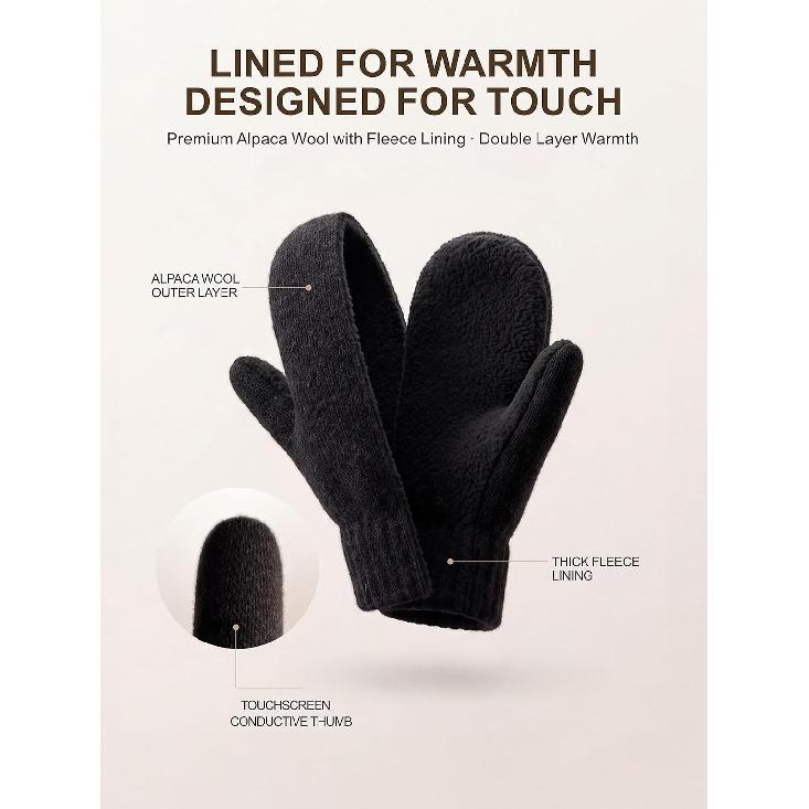 Alpaca Wool Mittens Double Layer Winter Gloves for Women