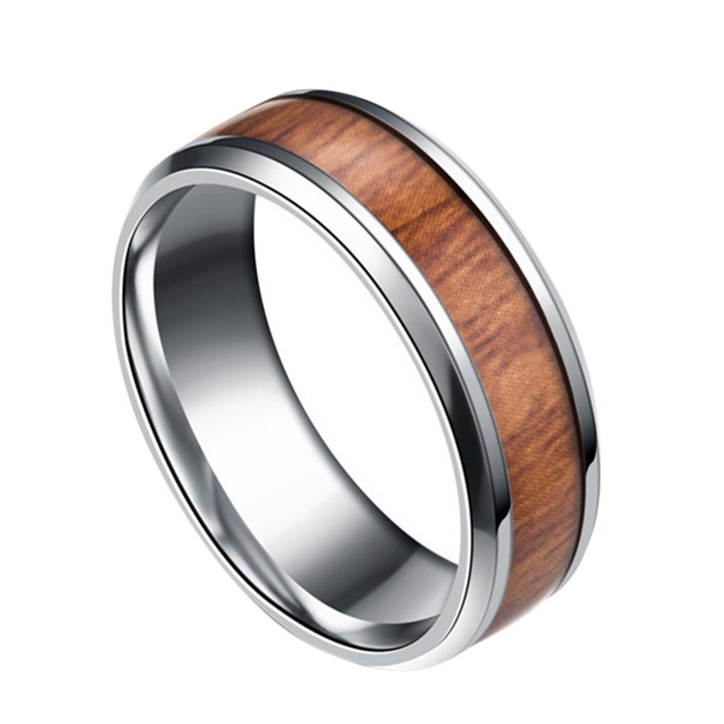 Men 8mm Retro Titamium and Wood Inlay Stainless Wedding Band Hand Accessories