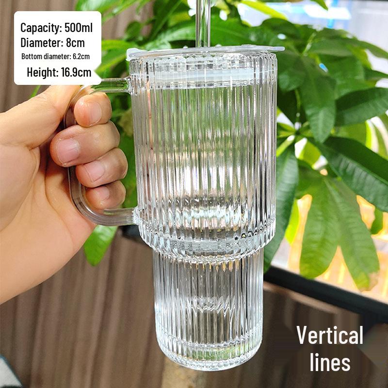 Jumbo Glass Cup with Handle and Lid for Girls: Ideal for Coffee or Water, Featuring Large Capacity and Included Straw