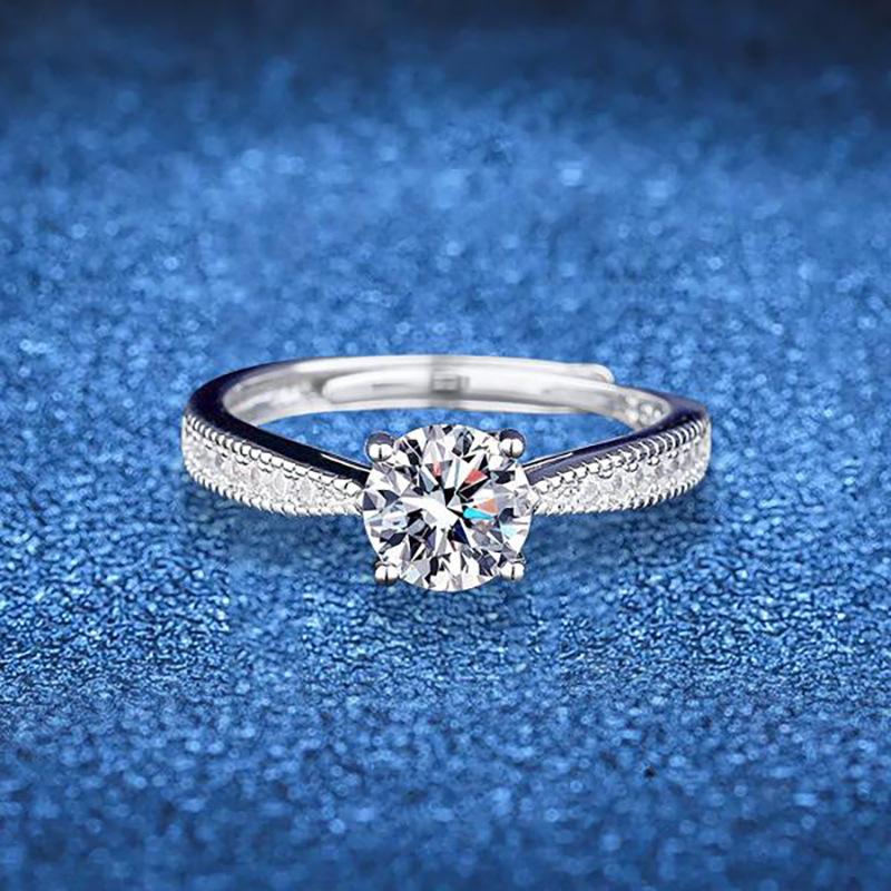 Fashionable And Minimalist Four Claw Full Diamond Women'S Engagement Ring Silver Zircon Adjustable Women'S Ring