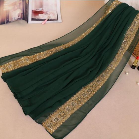 

180*85см женский кружевной шифоновый шелковый шарф с золотыми бусинами, блестящий, цветочный, однотонный хиджаб, мусульманский, жемчужный, красивый, 9 цветов, шарфы/шали