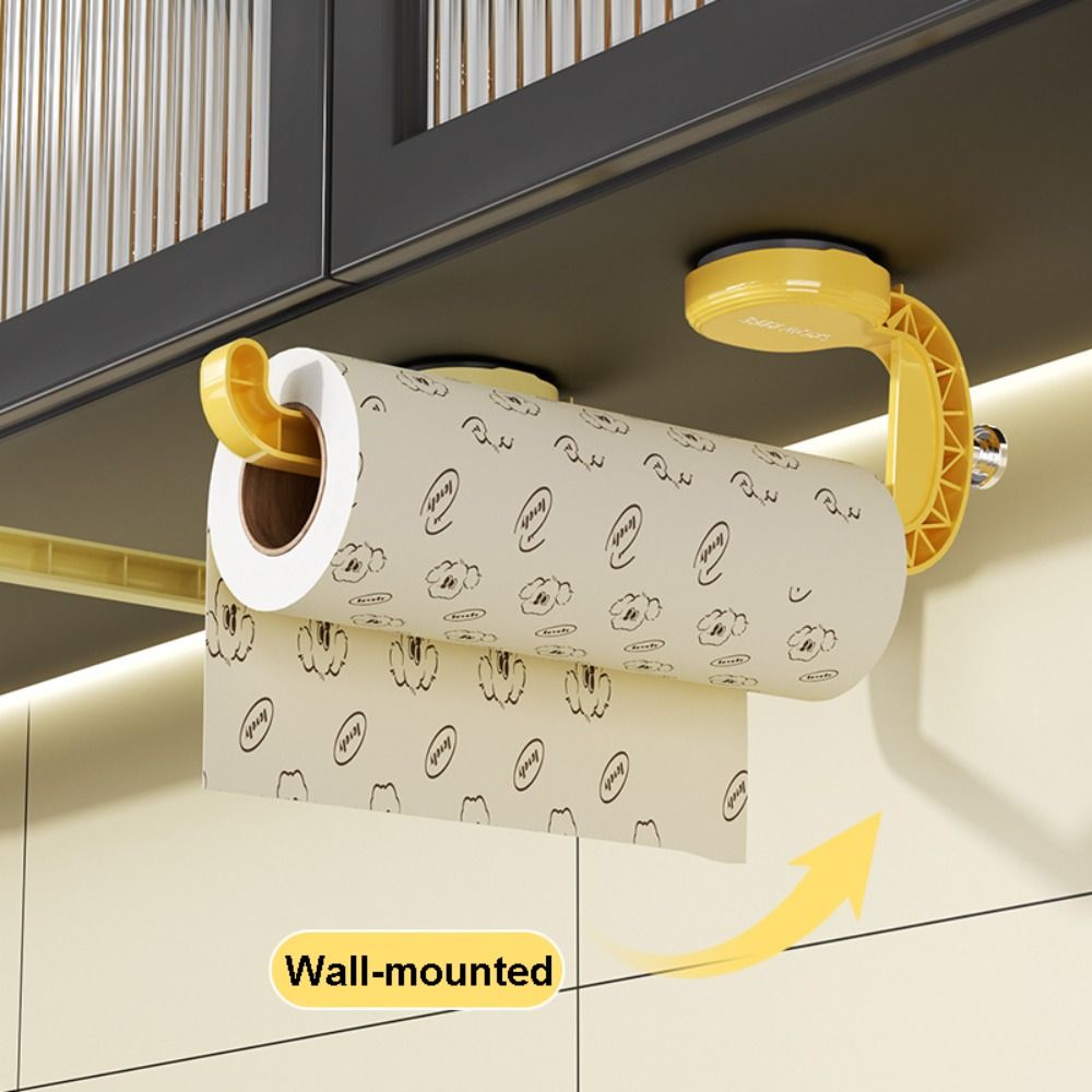 New Suction Cup Paper Towel Holder Adjustable Wall Mounted Paper Storage Shelf Multifunctional Space-Saving Towel Rack Kitchen