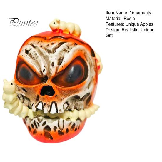 Niche Horror Collection Pieces Halloween Skull Apples Resin Statue, Gothic Spooky Decor with Tabletop Props Worm, Prop for Party Haunted House, Unique