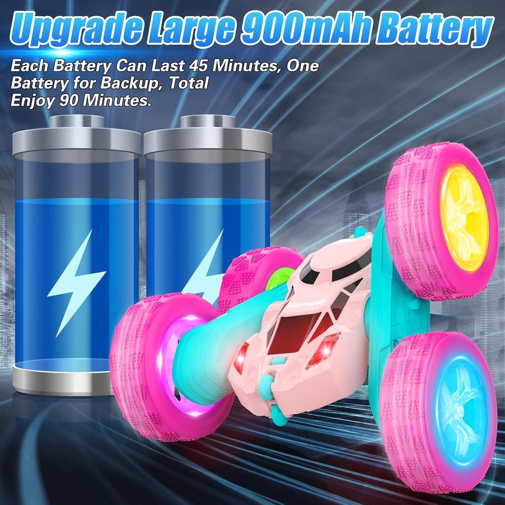 Pink Remote Control Car for Girls 6-12 Year Old Double Sided 360Captive Rotating 4WD Rechargeable RC Cars Race Stunt Toy Car for Kids Birthday